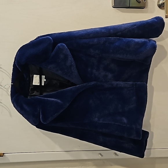 Avec Les Filles Royal Blue Mob Wife Notched Faux Fur Jacket L NWOT - Picture 3 of 8